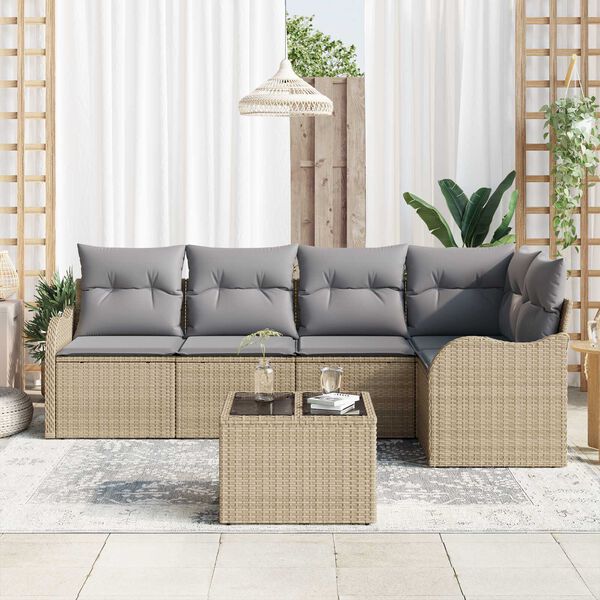vidaXL Gartensofa-set mit Speicher 6 pcs Schwarz Poly-Rattan
