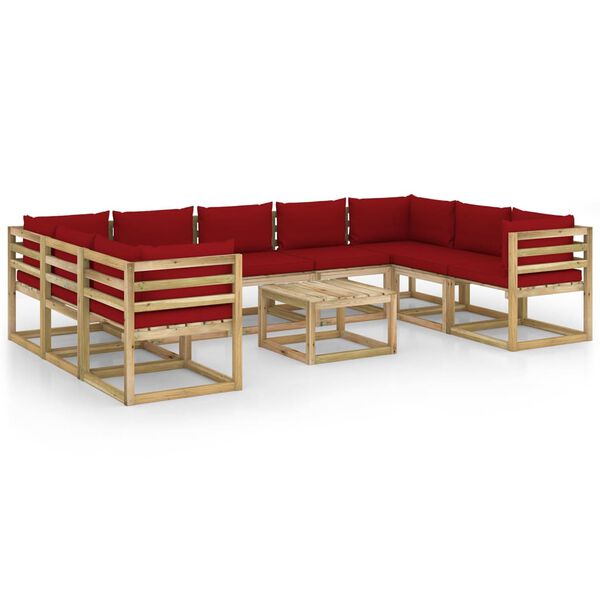 vidaXL 10-tlg. Garten-Lounge-Set mit Kissen Impr&auml;gniertes Kiefernholz