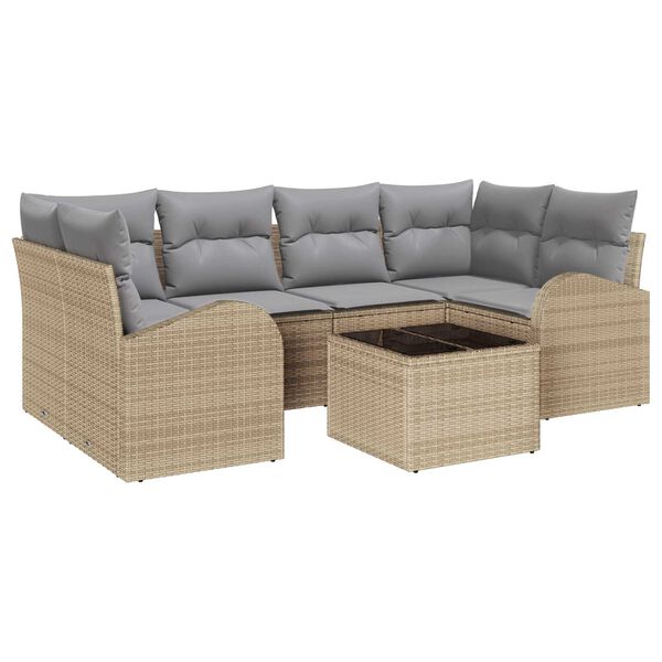 vidaXL Garten-Sofa-Set mit Kissen mit Speicher 7 pcs Beige und Grau