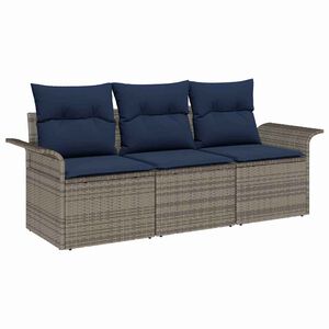 vidaXL Sofa Set 3 stk. 3-Sitzanzahl Grau und Marineblau Poly-Rattan