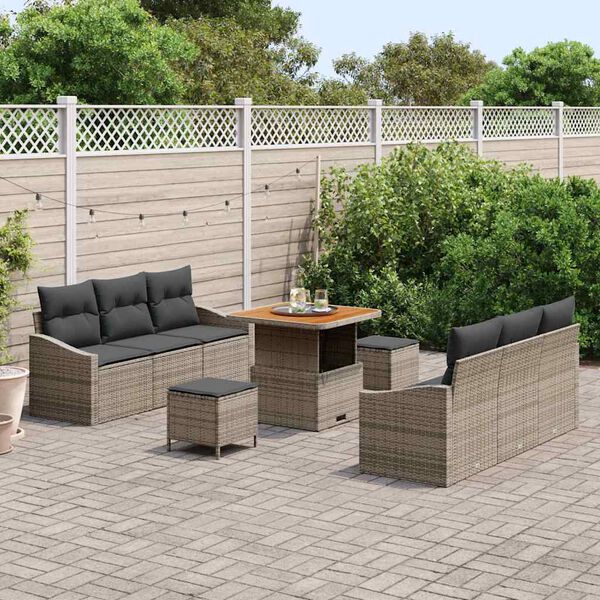 vidaXL Garten-Sofa-Set mit Kissen mit Speicher mit Kissen 9 pcs Grau