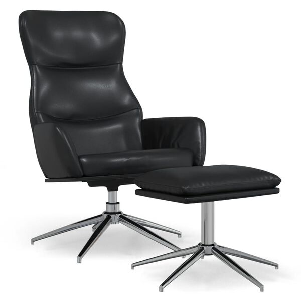 vidaXL Relaxsessel mit Hocker Gl&auml;nzend Schwarz Kunstleder