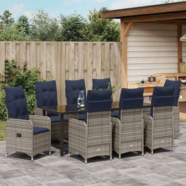 vidaXL Garten Essgruppe mit Kissen 9 pcs Schwarz Poly Rattan