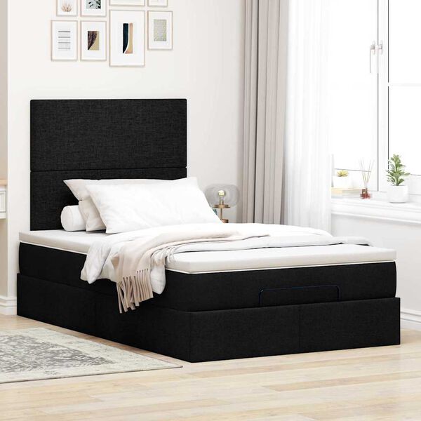 vidaXL Ottoman-Bett mit Matratze & LEDs Schwarz 120x200 cm Stoff