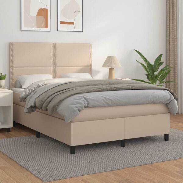 vidaXL Boxspringbett Matratze Cappuccino-Braun 140x200cm Kunstleder
