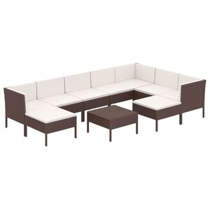 vidaXL 10-tlg. Garten-Lounge-Set mit Auflagen Poly Rattan Braun