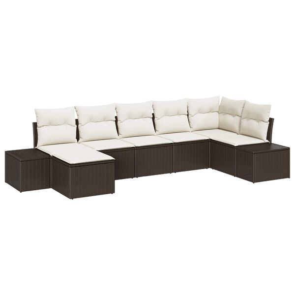 vidaXL Garten-Sofa-Set mit Kissen mit Speicher 7 pcs Braun Poly Rattan