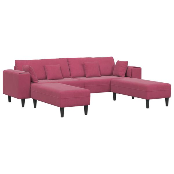 vidaXL Sofa mit Kissen 3 pcs Weinrot Samt