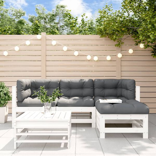 vidaXL 5-tlg. Garten-Lounge-Set mit Kissen Weiß Massivholz