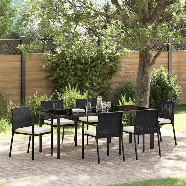 vidaXL Garten Essgruppe 7 pcs Schwarz Pulverbeschichteter Stahl