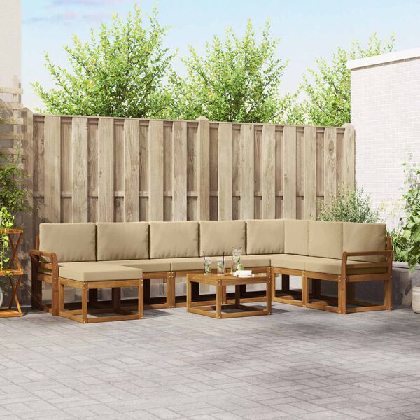 vidaXL Outdoor-Sofagarnitur mit Kissen 9 pcs Natur und Beige