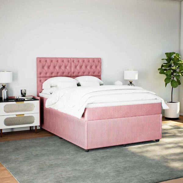 vidaXL Boxspringbett mit Matratze Rosa 140x200 cm Samt