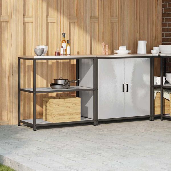 vidaXL Aufbewahrungsset f&uuml;r die K&uuml;che mit Regal 2 pcs Silber Edelstahl