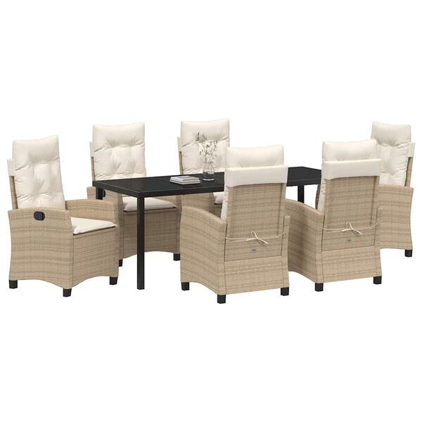 vidaXL Garten Essgruppe mit Kissen 7 pcs Beige Poly-Rattan