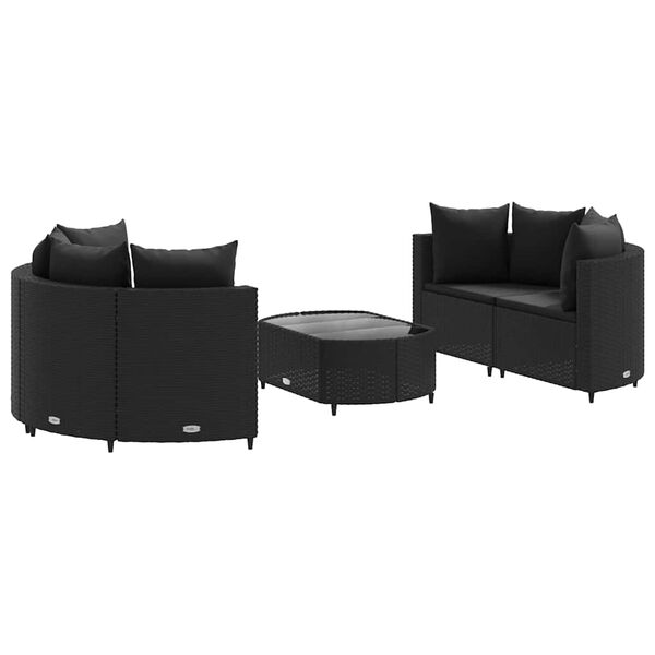 vidaXL 5-tlg. Garten-Sofagarnitur mit Kissen Schwarz Poly Rattan