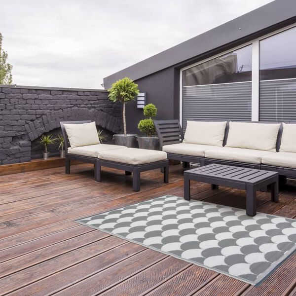 Esschert Design Outdoor-Teppich 180x121 cm Grau und Weiß OC24