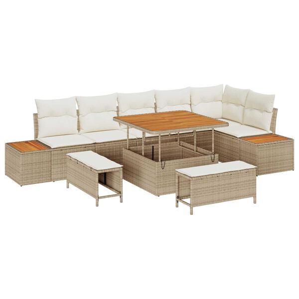 vidaXL Gartensofa-set mit Kissen mit Speicher 9 pcs Beige Poly Rattan