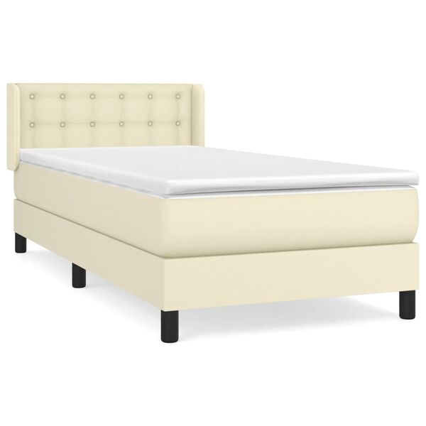 vidaXL Boxspringbett mit Matratze Creme 90x200 cm Kunstleder