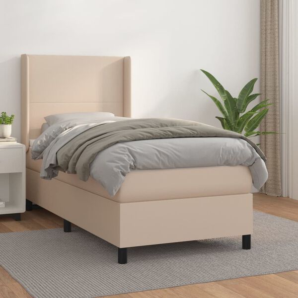 vidaXL Boxspringbett mit Matratze Cappuccino-Braun 90x200cm Kunstleder