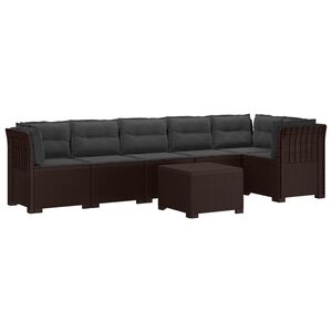 vidaXL 6-Sitzer Garten Sofa mit Kissen Rattan Look PP Braun