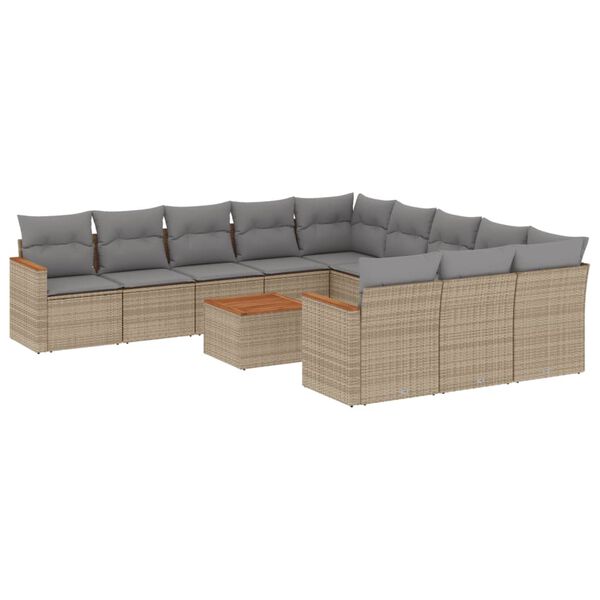 vidaXL 12-tlg. Garten-Sofagarnitur mit Kissen Beige Poly Rattan