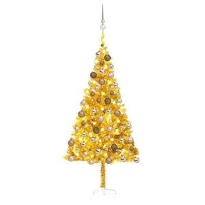 vidaXL K&uuml;nstlicher Weihnachtsbaum Beleuchtung & Kugeln Gold 180 cm PET