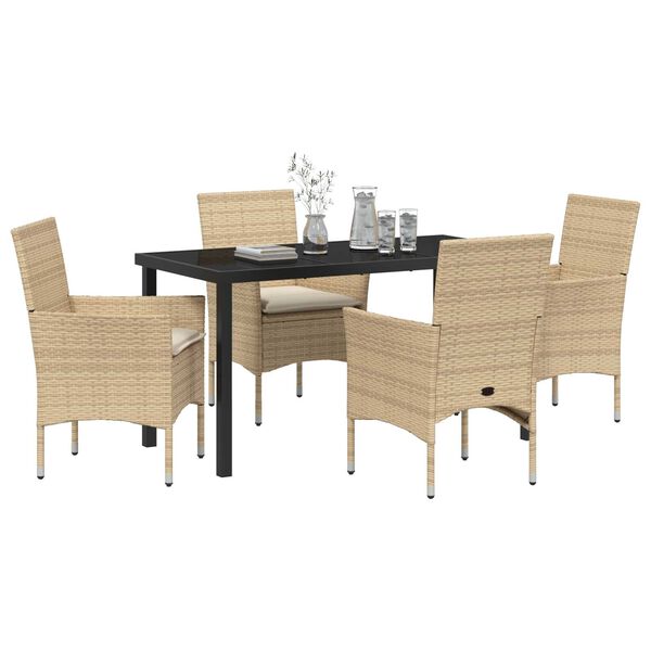 vidaXL Garten Essgruppe mit Kissen 5 pcs Beige Poly-Rattan