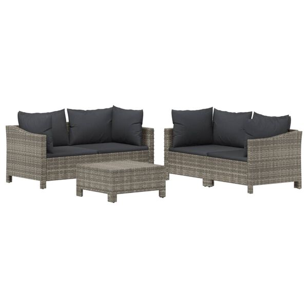 vidaXL 5-tlg. Garten-Lounge-Set mit Kissen Grau Poly Rattan