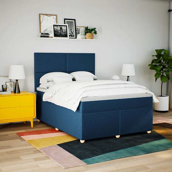 vidaXL Boxspringbett mit Matratze Blau 140x190 cm Stoff