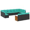vidaXL 13-teiliges Gartensofa-Set mit Kissen, schwarzes Polyrattan