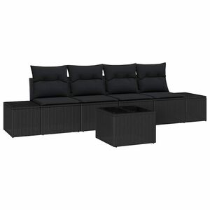 vidaXL Garten-Sofa-Set mit Kissen 5 pcs Schwarz Poly-Rattan