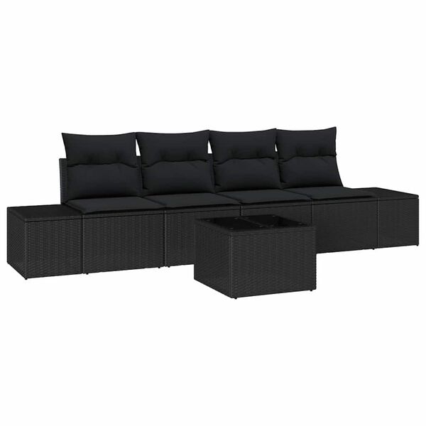 vidaXL Garten-Sofa-Set mit Kissen 5 pcs Schwarz Poly-Rattan