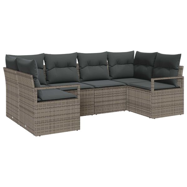 vidaXL Sofa Set mit Kissen 6 pcs Grau Poly-Rattan