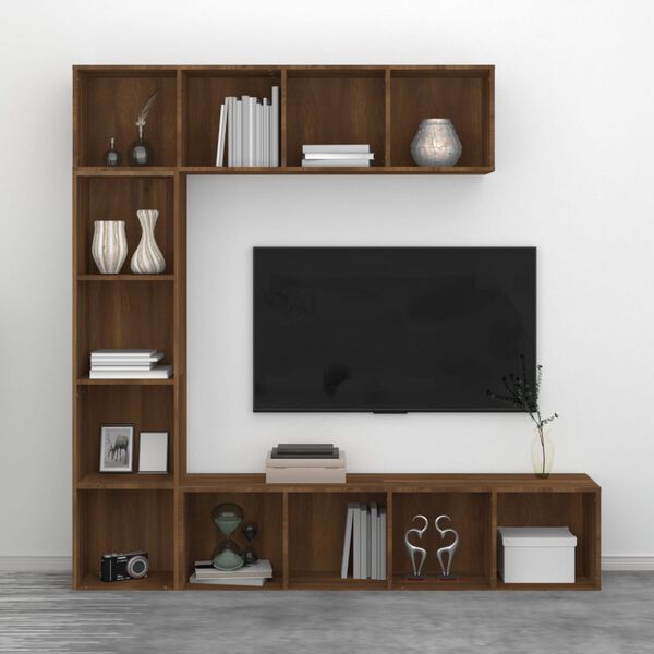 vidaXL 3-tlg. Bücherregal-/TV-Schrank-Set Braun Eichen-Optik