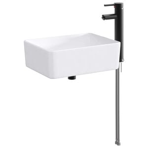 vidaXL Waschbecken mit Wasserhahn und Abfluss Matt Schwarz