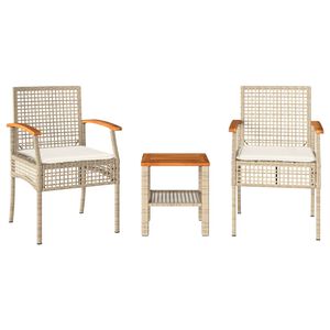 vidaXL 3-tlg. Bistro-Set mit Kissen Beige Poly Rattan Akazienholz