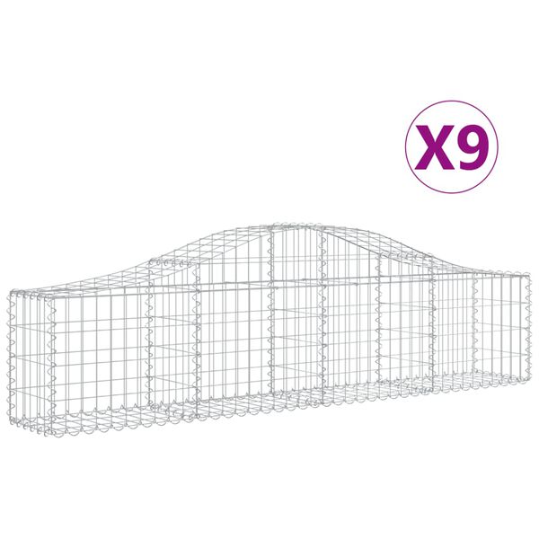 vidaXL Gabionen mit Hochbogen 9 Stk. 200x30x40/60 cm Verzinktes Eisen