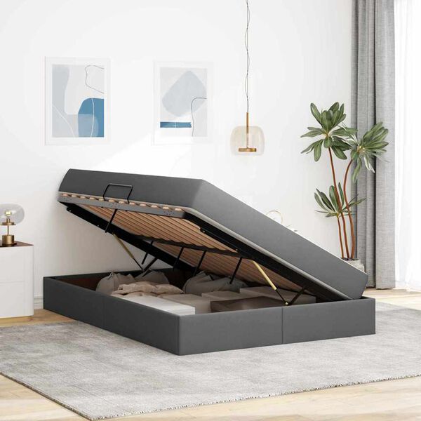 vidaXL Aufbewahrungsbett mit Matratze Dunkelgrau 140 x 200 cm