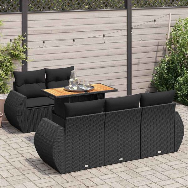 vidaXL 6-tlg. Garten-Sofagarnitur mit Kissen Schwarz Poly Rattan