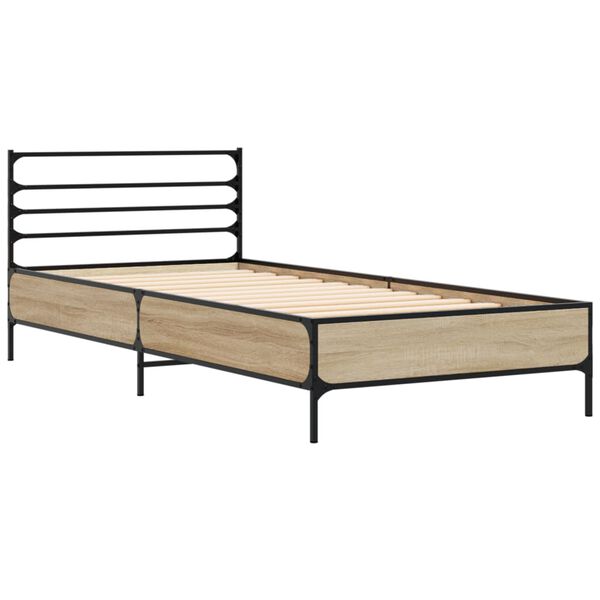 vidaXL Bettgestell Sonoma-Eiche 75x190 cm Holzwerkstoff und Metall