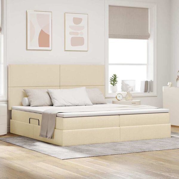 vidaXL Bett mit Stauraum und LED mit LED Creme 200 x 200 cm Polyester