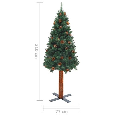 vidaXL Weihnachtsbaum Schlank mit Beleuchtung & Kugeln Grün 210 cm