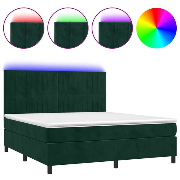 vidaXL Boxspringbett mit Matratze & LED Dunkelgr&uuml;n 160x200 cm Samt