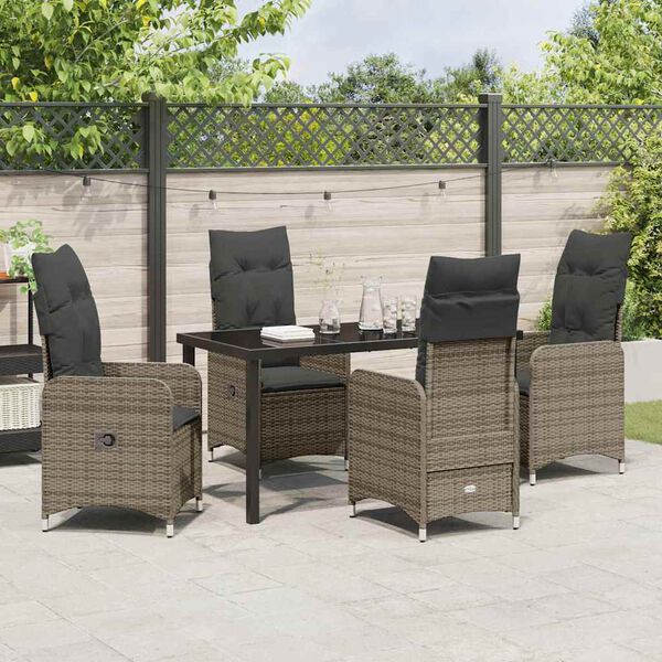 vidaXL Garten Essgruppe mit Kissen 5 pcs Grau Poly Rattan