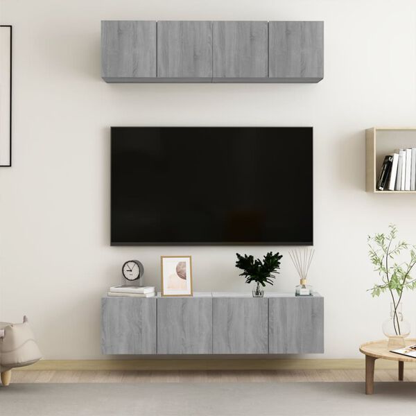 vidaXL TV-Wandschr&auml;nke 4 Stk. Grau Sonoma 60x30x30 cm Holzwerkstoff