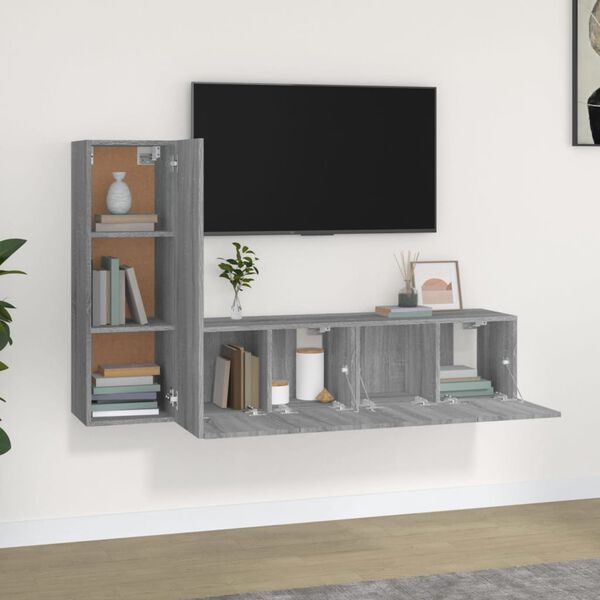 vidaXL 3-tlg. TV-Schrank-Set Grau Sonoma Holzwerkstoff