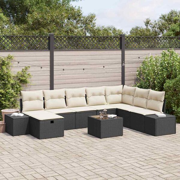 vidaXL Gartensofa-set mit Kissen 9 pcs Schwarz Poly-Rattan
