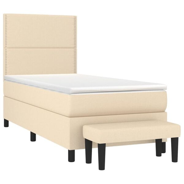 vidaXL Boxspringbett mit Matratze Creme 100x200 cm Stoff