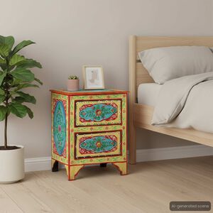 vidaXL Handbemalter Nachttisch 40&times;30&times;50 cm Mango Massivholz