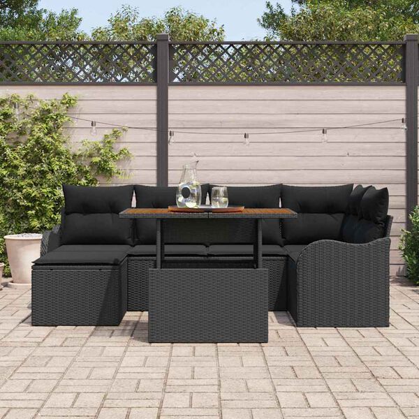 vidaXL Garten-Sofa-Set mit Kissen 7 pcs Schwarz